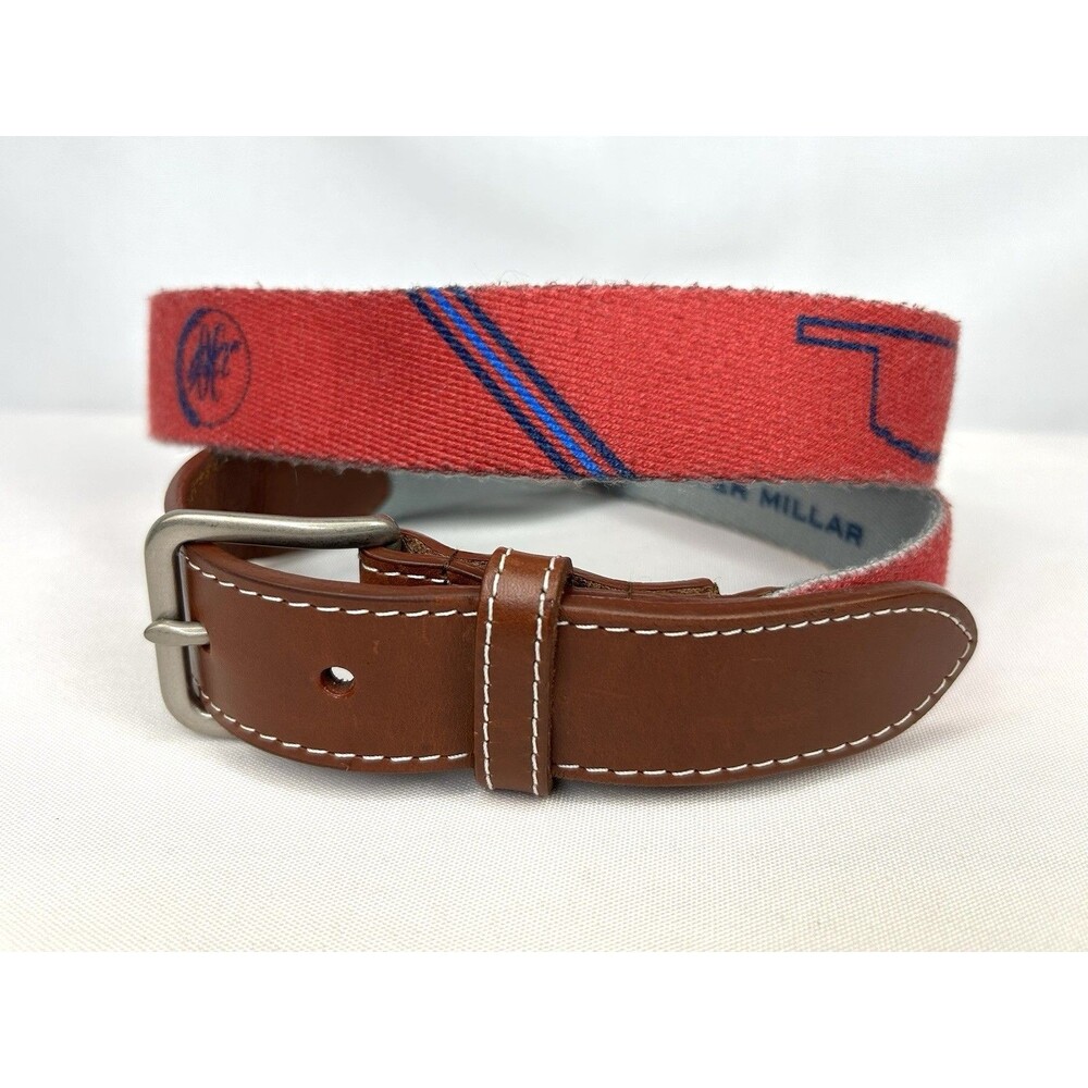 Peter Millar Belt Oklahoma City Golf Country Club Red Size 34 Embroidered